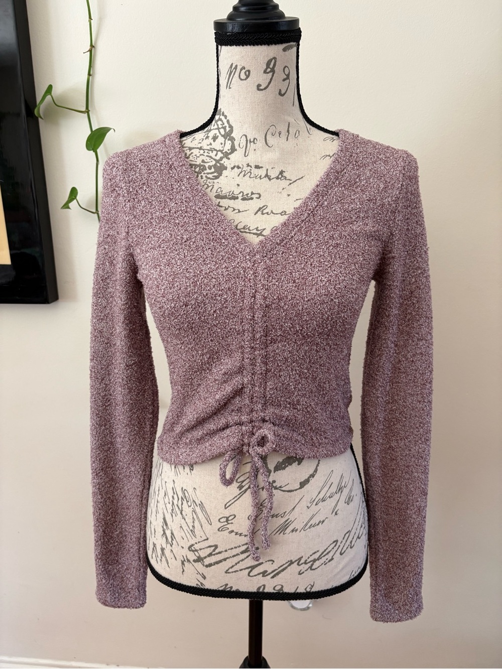 wild fable Dusty Mauve V-Neck Cinch Bouclé Sweater